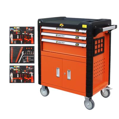 China Car Repair 106PCS 3-Drawers Household Workshop Garage Metal Tool Cabinet with Handle and Wheels Drawer Tool Trolley for sale