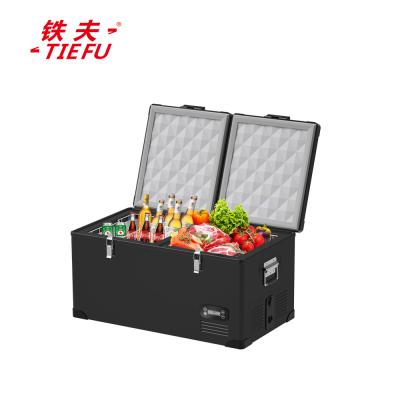 China TIEFU 91L Dual Zone DC 12/24V Luxury Portable Car Fridge With Compressor Cooler Freezer Car Fridge For Camping for sale