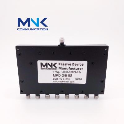 China 2000 - 6000MHz 8 Way Power Splitter 2 - 6G Stainless Steel Connector Eight Combiner SMA-Female MPD-2/6-8S for sale