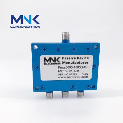 China 6000 -18000MHz 3 Way Power Splitter 6 - 18G Stainless Steel Connector Three Wilkinson Splitter SMA-Female MPD-6/18-3S for sale