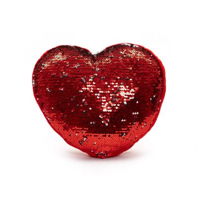 China Doll Factory Direct Selling Cute Double Sided Reversible Sequin Plush Heart Shaped Pillow for sale