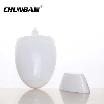 China Low MOQ 50ml Unique Creative Bag Chain Luxury Oval PE Egg Shaped Plastic Soft 50g White Bottle Sunscreen Foundation for sale