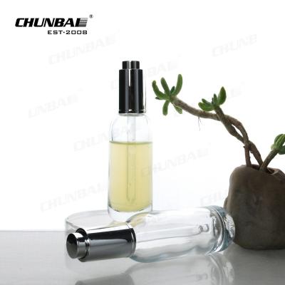 China Trending Products 5 Ml 7 Ml 20Ml 50 Ml 60 Ml Serum Oil Cosmetic Flat Shoulder Silver Top Glass Push Button Dropper Bottle for sale