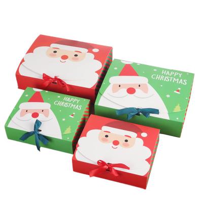 China Recyclable Custom Christmas Flower Wrapping Paperboard Folding Ribbon Boxes Cute Christmas Gift Box Packaging for sale