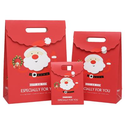 China Materials Happy New Year Gift Packaging Low MOQ Recycled Red Custom Logo Christmas Gift Paper Bags Fast Delivery for sale