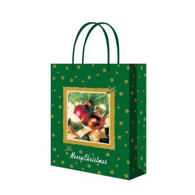 China Low MOQ Recycled Custom Bulk Materials Festival Paper Packaging Christmas Gift Bags Green Paper Shopping Bag For Gift for sale