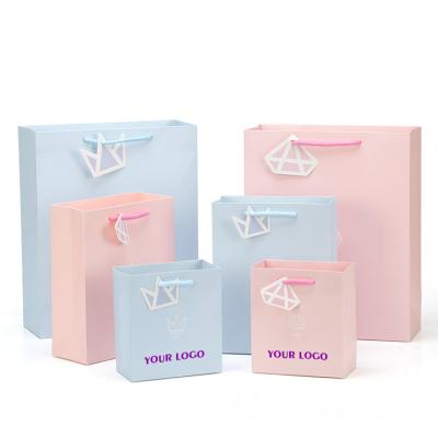 China Custom Luxury Personal Youth Jewelry Cardboard Packaging Gift Materials Recycled Pink Paper Label Bag, Pink Bags For Packaging for sale