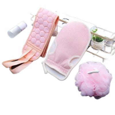 China EXFOLIATE Wholesale Exfoliating Gloves Bath Deep Exfoliating Sponge Set Frosted Bath Glove Natural Body With Cotton Belt for sale