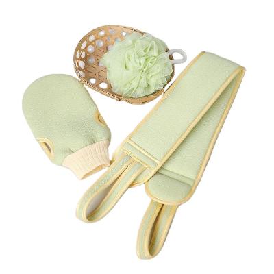 China EXFOLIATING Bath Professional 3pcs Exfoliating Back Belt Body Shower Bath Long Scrub Belt and Sponge Ball Set Bath Glove Frosted With Cotton for sale