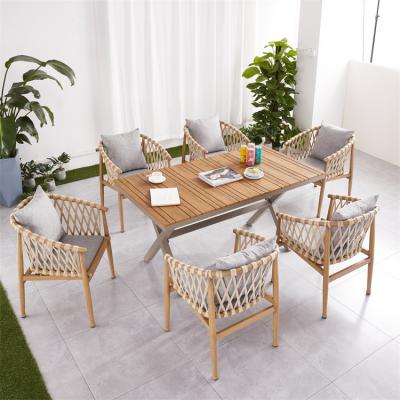 China Eco-Friendly Patio Furniture Waterproof 6 Chair And Teak Wood Table Dining Set For Outdoor Garden Using for sale