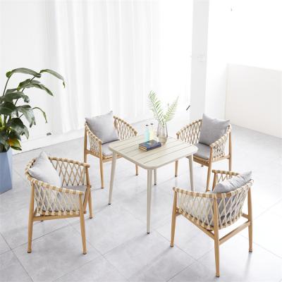 China Eco-friendly Modern Design Rust Free Aluminum Patio Table Rope Chair Garden Set Outdoor Furniture 5pc for sale