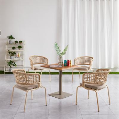 China New Style Eco - Friendly Teak Table And Aluminum Frame With Rope Chair Dining Garden Set Outdoor Furniture for sale