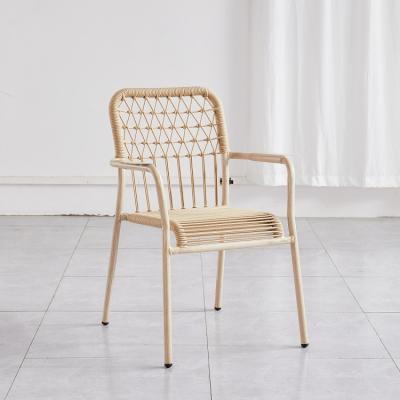 China Eco-friendly Outdoor Relaxing Weave Rope Dining Chair Garden Leisure Chair Aluminum Frame Rope Woven Chair for sale