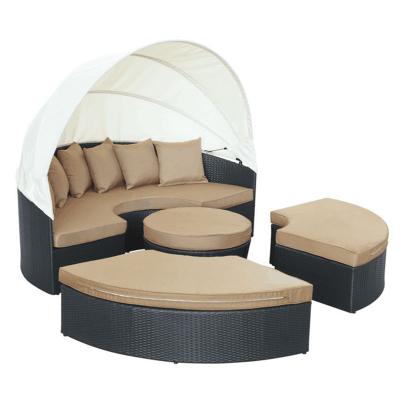 China Eco - Friendly Outdoor Rattan Wicker Daybed Furniture Round Sofa With Retractable Canopy for sale