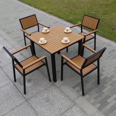 China Hot Sale Eco-friendly Patio Plastic Wood Garden Furniture 4 Seat Aluminum Outdoor Coffee Table And Chair for sale