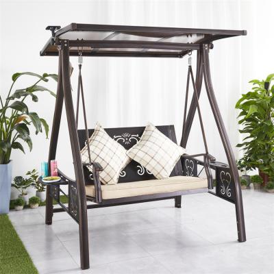 China Eco-Friendly Outdoor Furniture 2 Seater Aluminum Swing Patio Garden Swing Chair With Canopy And Cushion for sale