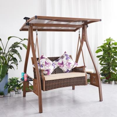 China Eco-friendly Beach Wicker Metal Canopy Chair Garden Swing Rattan Wood Aluminum Patio Swings for sale