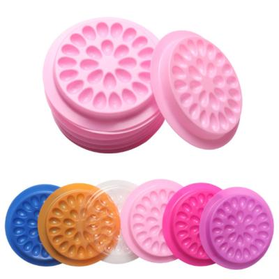 China Disposable Disposable Colorful Pink Plastic Glue Tray Flower Shape Eyelash Extension Glue Holder Palette Tools for sale