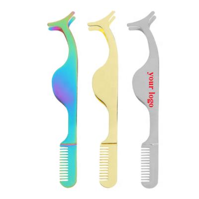 China 2021 New Arrival Customized Gold Mink Eyelash Tweezers Stainless Steel False Eyelash Applicator Eyelash Applicator Whip Eyebrow Comb for sale