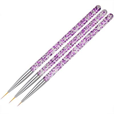 China Wholesale Acrylic NAIL Glitter Stem Art Brush Pen 3 Pcs/Set Line Pen Set Colorful Art Tool Nail Painting Suction Electroplating for sale