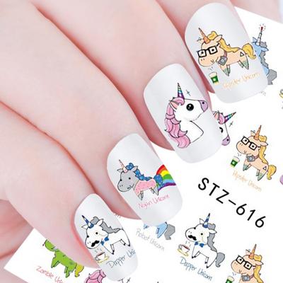 China Nail Art Decoration Wholesale Water Transfer Kids Nail Stickers For Nail Art Decoration Cartoon Unicon DIY Nail Decals Applique for sale