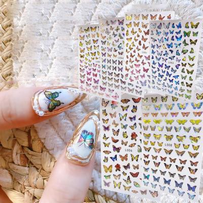 China Fashionable Hot Style Celebrity Nail Art Decoration Wholesale Web Laser Butterfly Laser Aurora Nail Stickers Nail Decals Ornament for sale