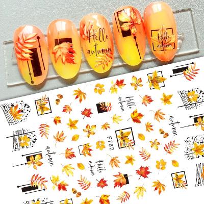 China Nail Art Decoration 2021 New Maple Leaf Nail Decals For Nail Art Decoration Tree Leaf Flower Nail Sticker Adhesive Oranment for sale