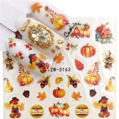 China Nail Art Decoration Wholesale Autumn Maple Leaf Pumpkin Halloween Water Transfer Nail Stickers Nail Decals for sale