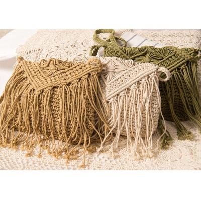 China Simple beach cross-body bag summer tassel cross - body straw woven bag for lady one-shoulder cotton bag for sale