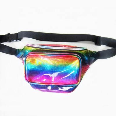 China Waterproof Wholesale PU Leather Waist Bag Unisex Holographic Shiny Iridescent Pussy Pack With Embroidery Bumbag for sale