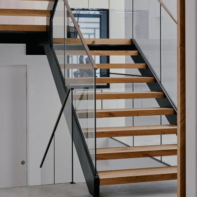 China Modern ECT Double Plate Stainless Steel Staircase Stringer Wood Stair Tread Indoor Staircase for sale