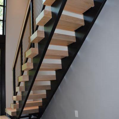 China Modern hot sales stair double plate straight beam stair design with solid wood tread for sale