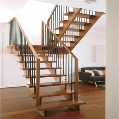 China 2023 Hot Sales Double Plate Straight Beam Modern Solid Wood Floating Staircase for sale