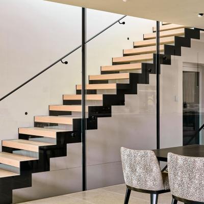 China High Quality Modern Double Stringer Plate Solid Wood Straight Staircase Indoor Staircase for sale