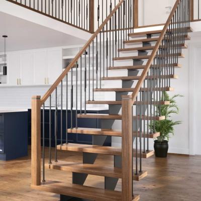 China Ultra Modern Led Light Wooden Stairs Stringer Staircase mono for sale