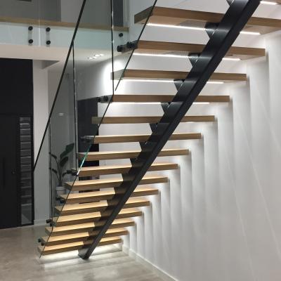 China Hot Sale Modern Stringer Stair Wood Tread MONO with Ultra Modern Glass Fence Staircase for sale