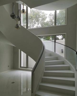 China ECT Modern Ultra White Glass Slate Glass Balustrade Curved Marble Staircase Spiral Staircase LED Staircase for sale