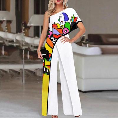 China 2021 hot sale anti-pilling women's one piece overalls printed wide leg pants women overalls for sale