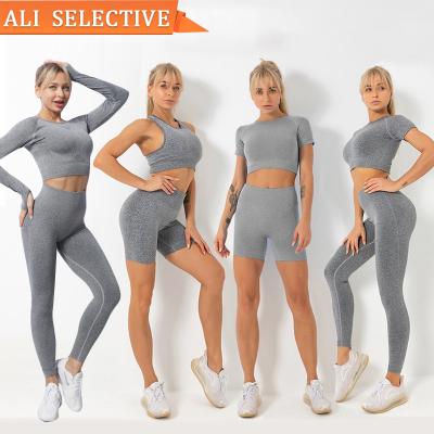 China Breathable Seamless Yoga Suit 5 Piece Sports Shirts Crop Top Gaiters Gym Clothes Fitness Tracksuit Workout Set for sale