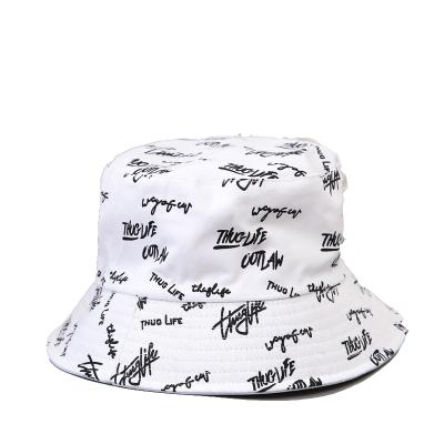 China Fashion\Comfortable\Durable Customize Design Cool Print Bulk Order Simple Hot Sale Cotton All Over Printing Bucket Hat Black And White Viable for sale