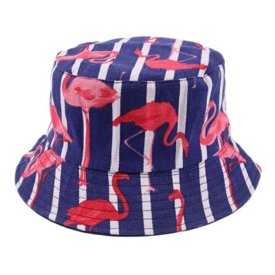 China Fashion\Comfortable\Durable Customized Embroidered Canvas Boys Overflow Full Flamingo Print Bucket Hat for sale