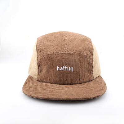 China Men's Embroidery Plain 5 Panel Vintage Corduroy Vintage Corduroy Brim Camp Snapback Hot Selling Adjustable Flat Hat for sale