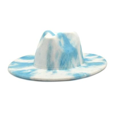 China Wholesale Tone Felt Panama Red Bottom Graffiti Two Edge Casual Fashionable Men's Wide Tie Dye Fedora Hat For Women Wide Fedora Hat For Women for sale