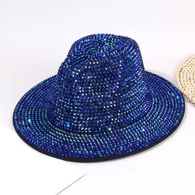 China Shiny Wide Brim Jazz Fedora Hats For Men Women Bling Luxury Full Rhinestone Sparkle Image Designer Party Super Club Hat for sale