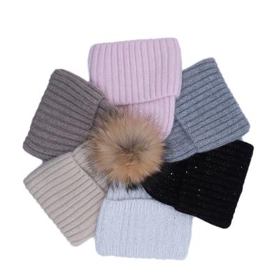 China Wholesale Custom Winter COMMON Beanie Hats With Pom Pom Pom Women Cute White Knit Wool Cable Cashmere Cap for sale