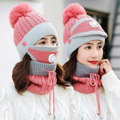 China 2021 JOINT Multiple Color 3pc Women Bulk Winter Knitted Beanie Hat Cap Cover Neck Wrap And Scarf Set For Women Ladies for sale