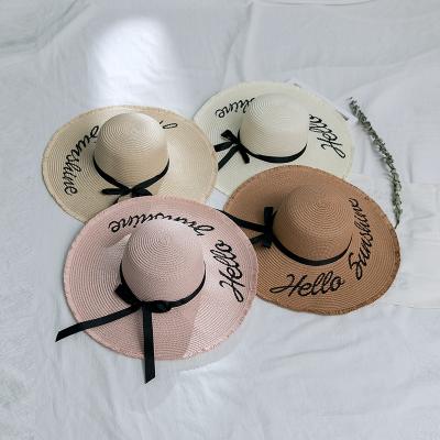 China Image Fashion Embroidered Logo Peru Mexico Summer Beach Natural Big Straw Bucket Hat For Women Foldable Paper Plants for sale