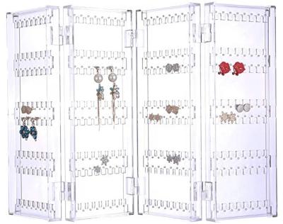 China 256 Holes Clear Acrylic 5 Rows 4 Double Sided Hanging Display Earrings Stand Foldable Doors Necklace Jewelry Organizer Show Acrylic for sale