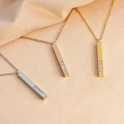 China TRENDY Engraved Diamond Custom Name 3D Vertical Bar Necklace 18K Gold Plated Personalized Birthday Jewelry Gifts For Her for sale