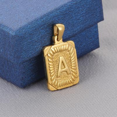 China TRENDY Real U Jewelry Figaro Chain With Initial Rectangle Pendant 18K Gold Plated Italian Stainless Steel Jewelry Chain Necklace for sale